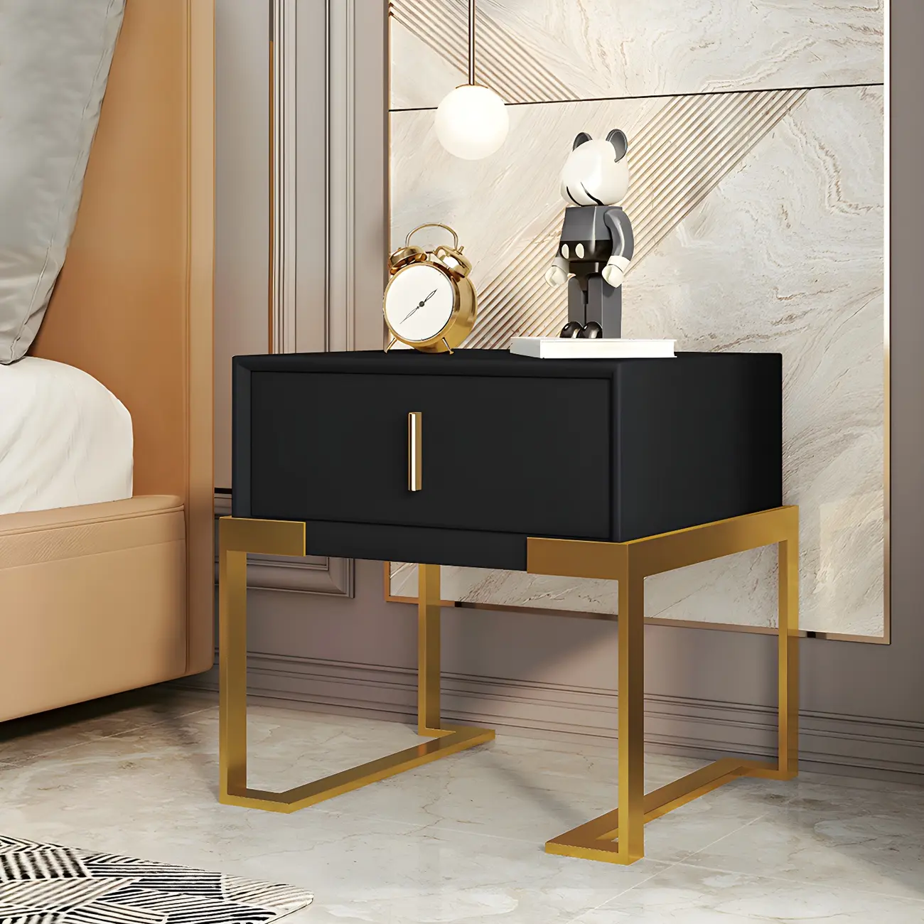 Mid Century Modern Black Bedside Table with Metal Leg 1 Drawer Image - 1 | homeyfad