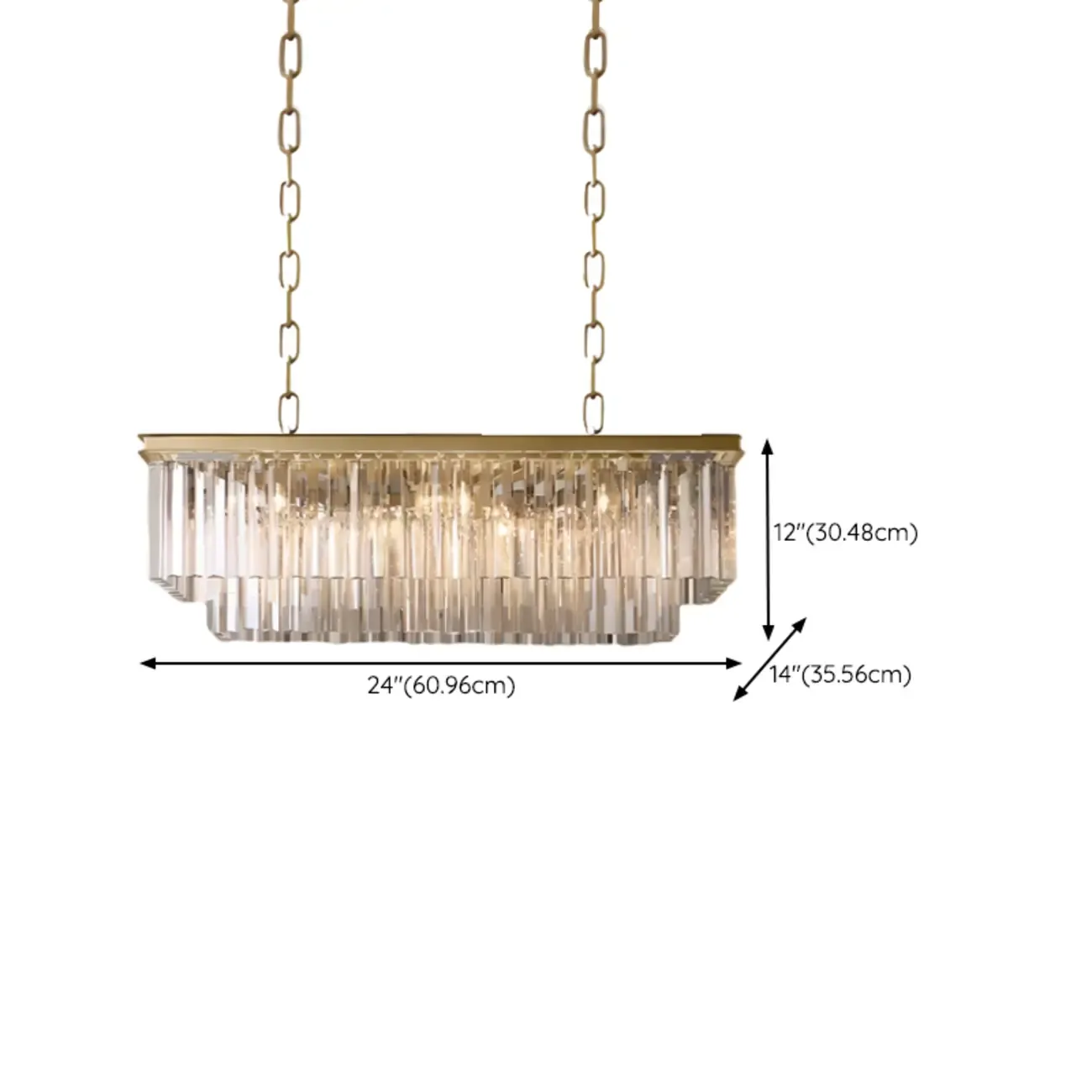 Modern Island Light 2 Tier Transparent Glass in Linear Shape #size