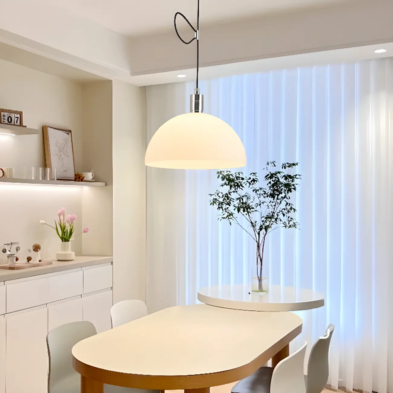 Minimalist Bowl Shape Hanging LED Pendant Light for Dining Room Image - 4 | homeyfad