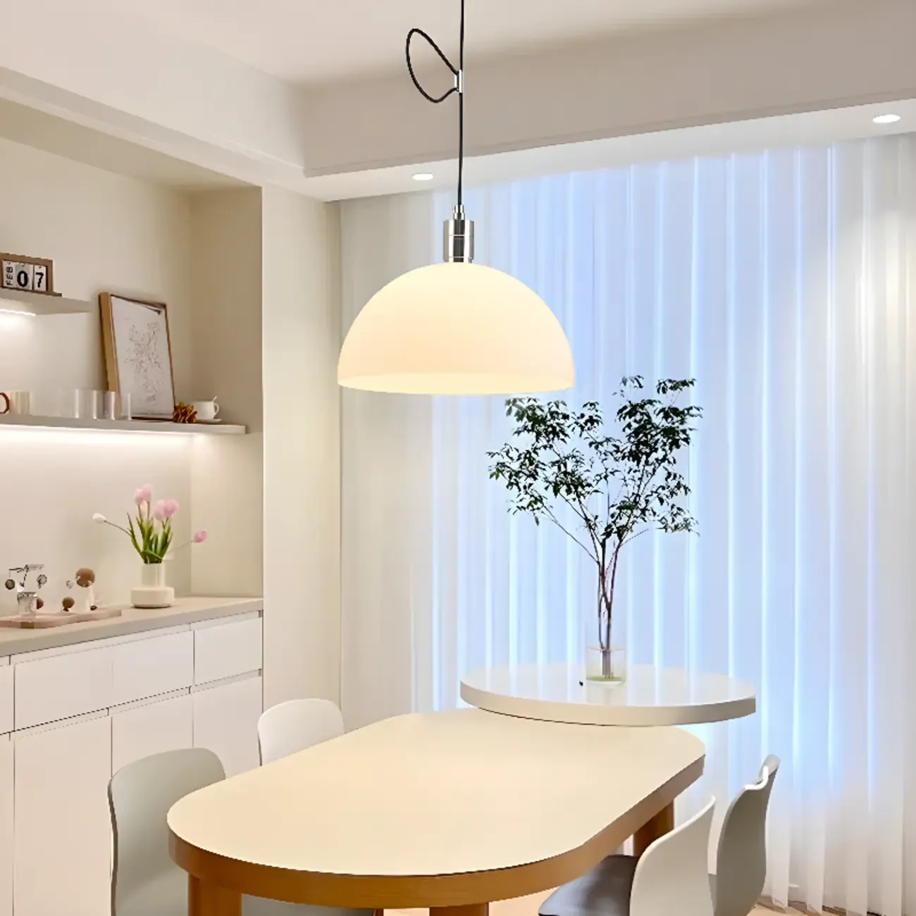 Minimalist Bowl Shape Hanging LED Pendant Light for Dining Room Image - 4