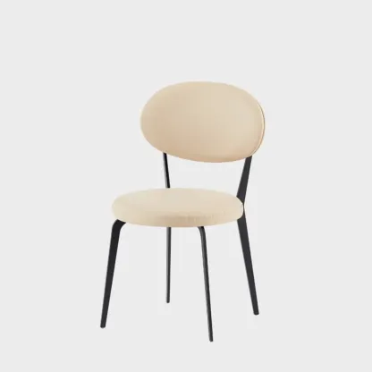 Minimalist Round Faux Leather Upholstered Metal Dining Chair Image - 11