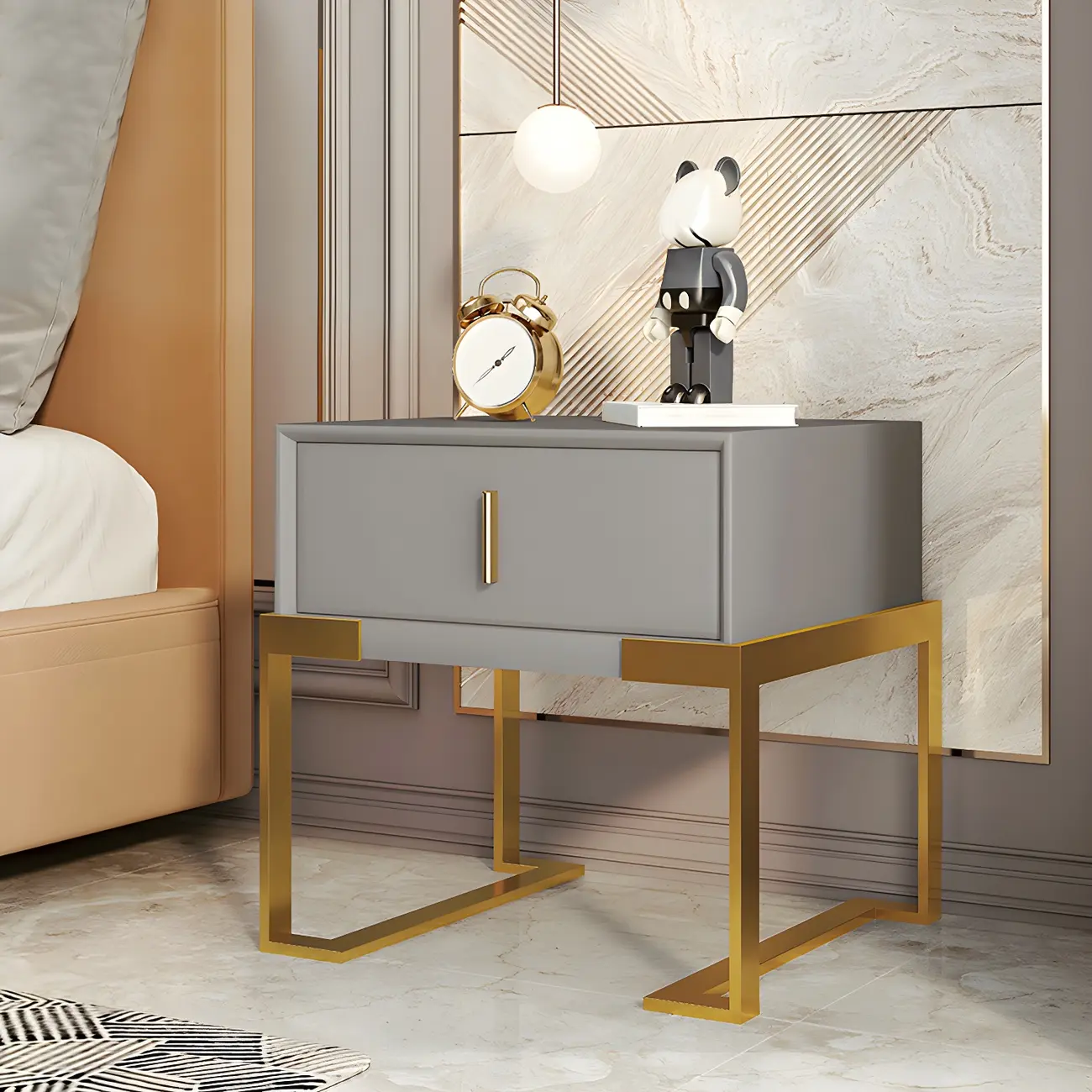 Mid Century Modern Black Bedside Table with Metal Leg 1 Drawer Image - 2 | homeyfad