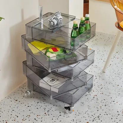 Vibrant Yellow Transparent Nightstand with Drawers and Wheels Image - 14