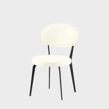 Minimalist Round Faux Leather Upholstered Metal Dining Chair Image - 12