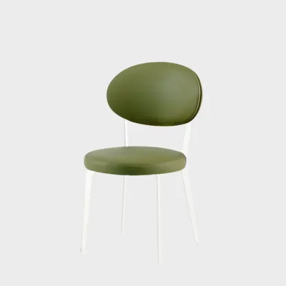 Minimalist Round Faux Leather Upholstered Metal Dining Chair Image - 13