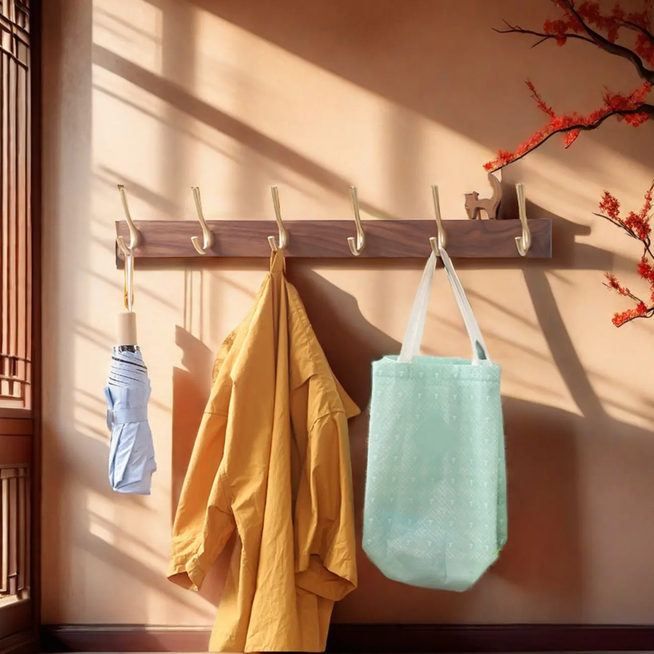 Wooden Wall-Mounted Coat Rack with Hooks Image - 1 | homeyfad