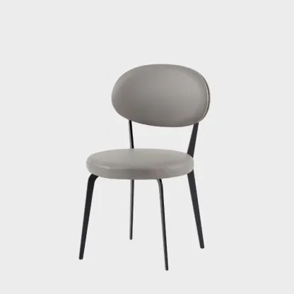 Minimalist Round Faux Leather Upholstered Metal Dining Chair Image - 14