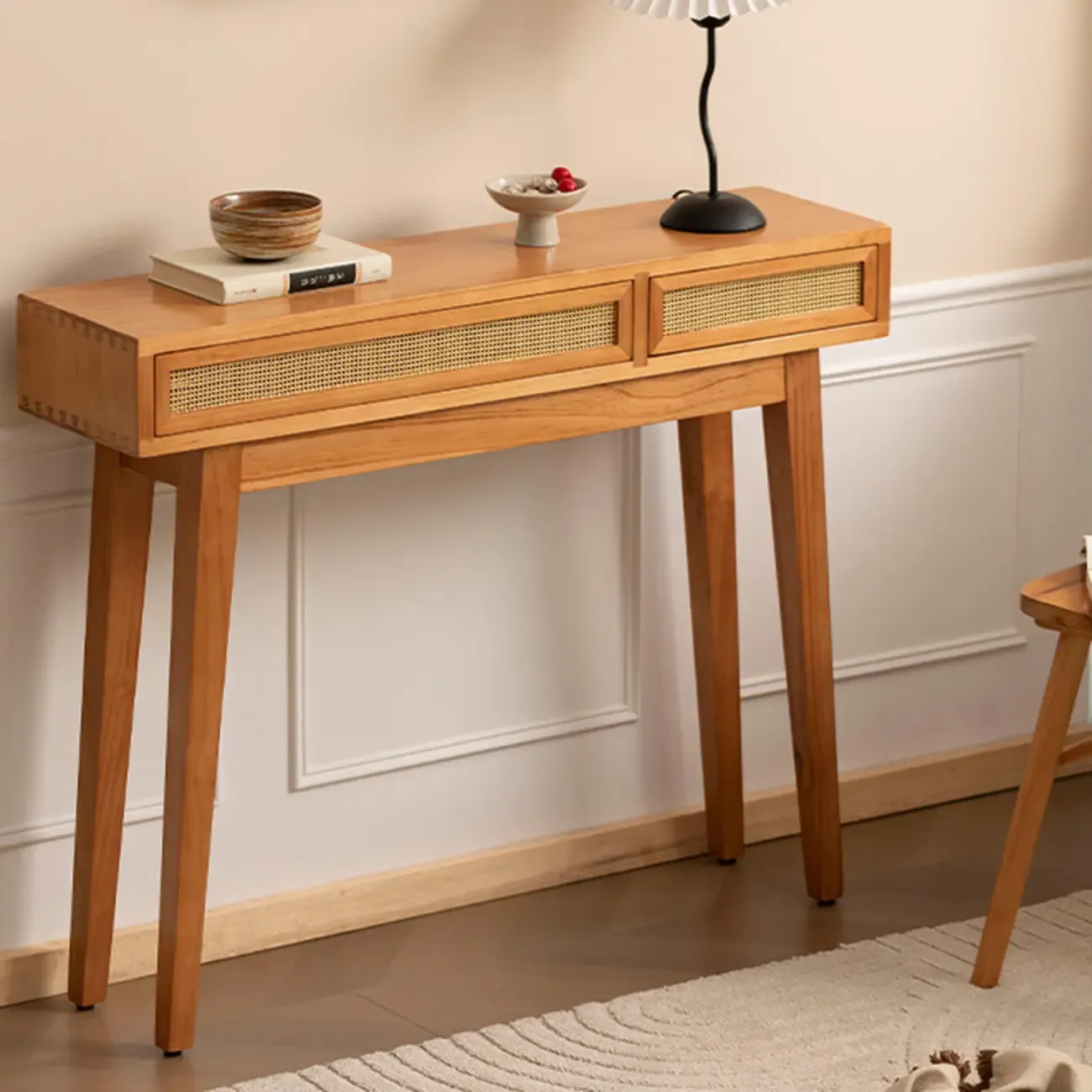 Modern Pine Wood Console Table with Drawers Image - 1