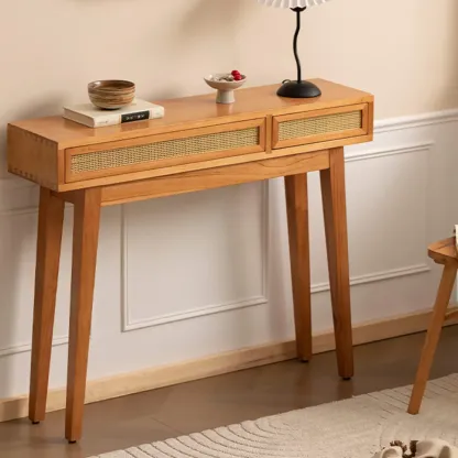 Modern Pine Wood Console Table with Drawers Image - 1