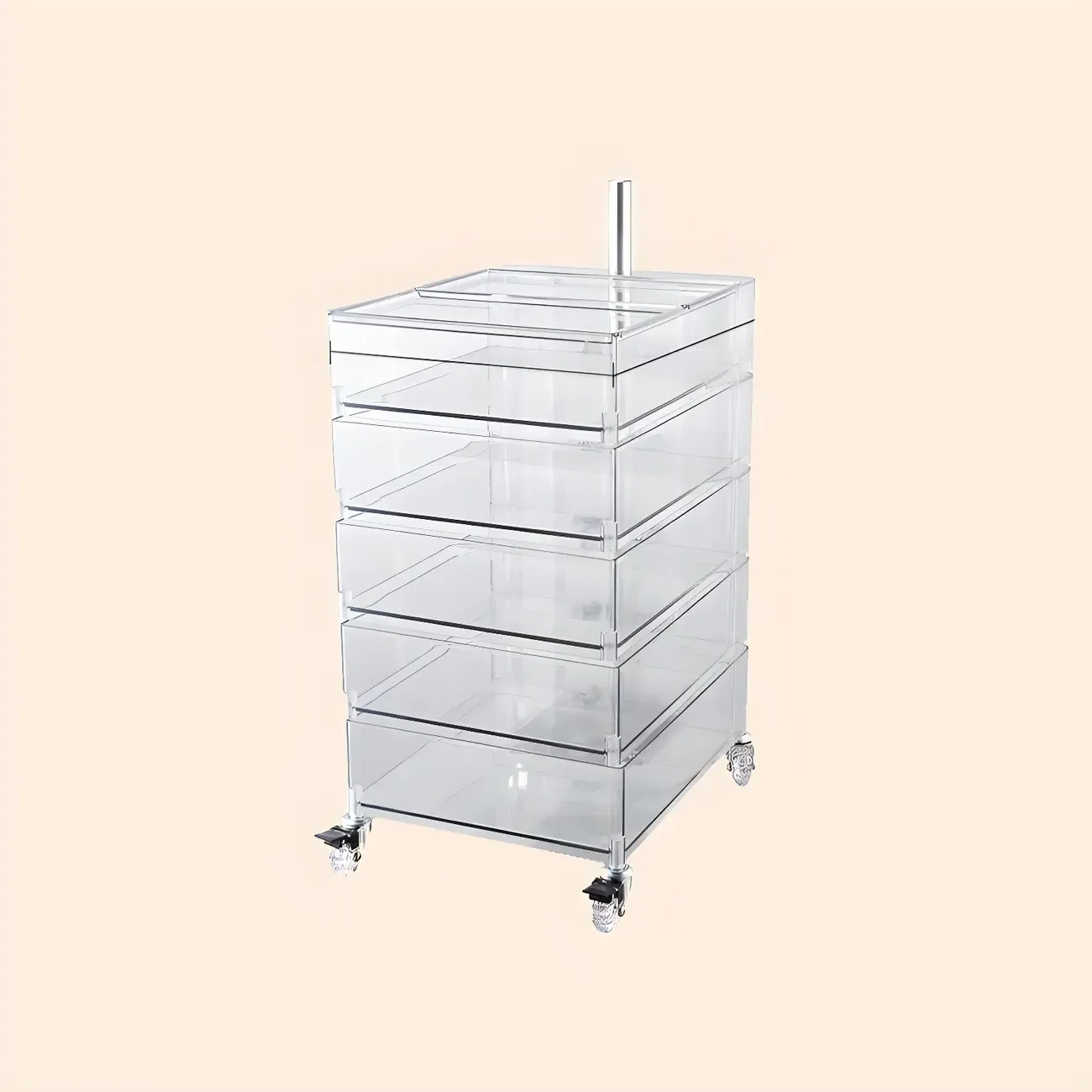 Vibrant Yellow Transparent Nightstand with Drawers and Wheels Image - 22