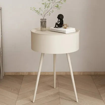 Scandinavian Round Metal Bedside Table with High Legs Image - 1