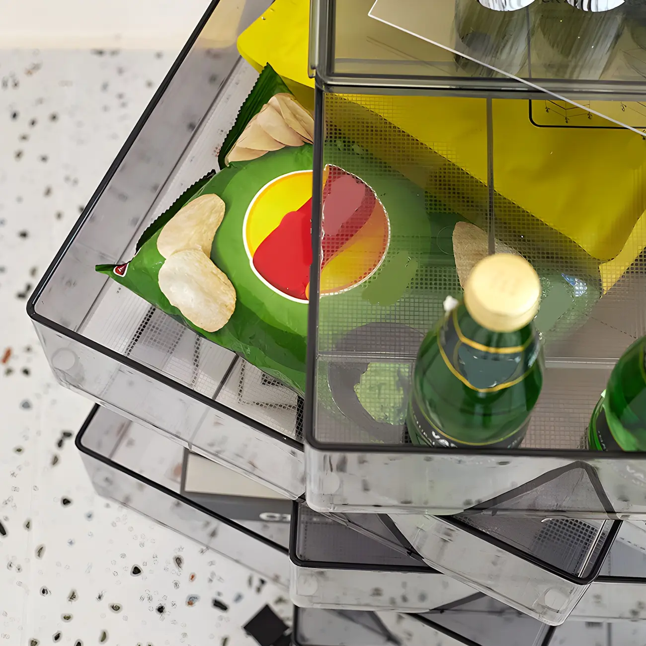 Vibrant Yellow Transparent Nightstand with Drawers and Wheels Image - 8 | homeyfad