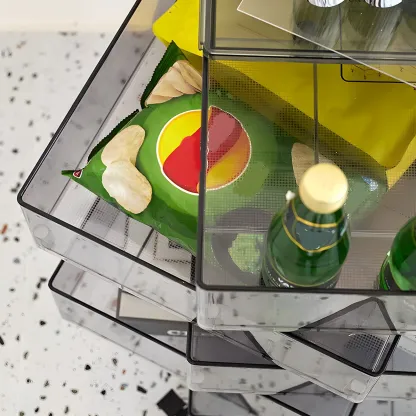 Vibrant Yellow Transparent Nightstand with Drawers and Wheels Image - 8