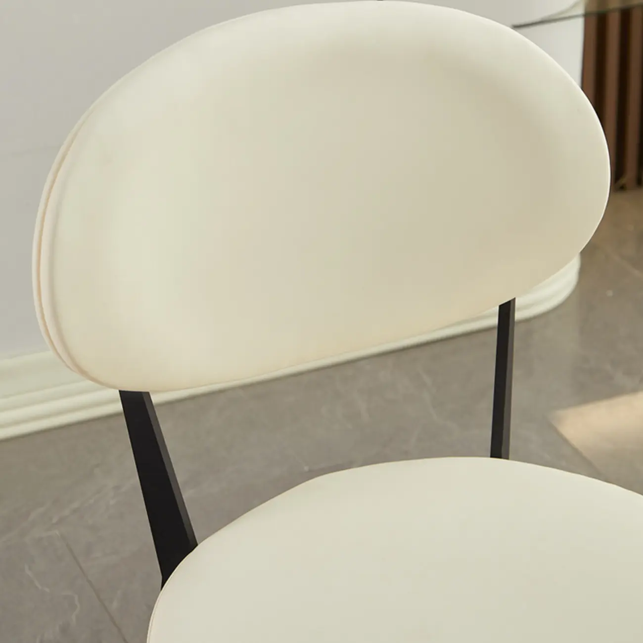 Minimalist Round Faux Leather Upholstered Metal Dining Chair Image - 17 | homeyfad