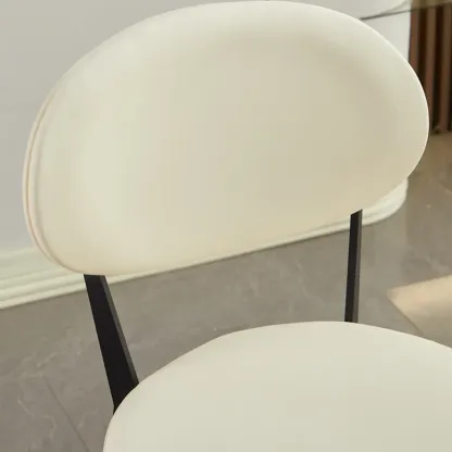 Minimalist Round Faux Leather Upholstered Metal Dining Chair Image - 17