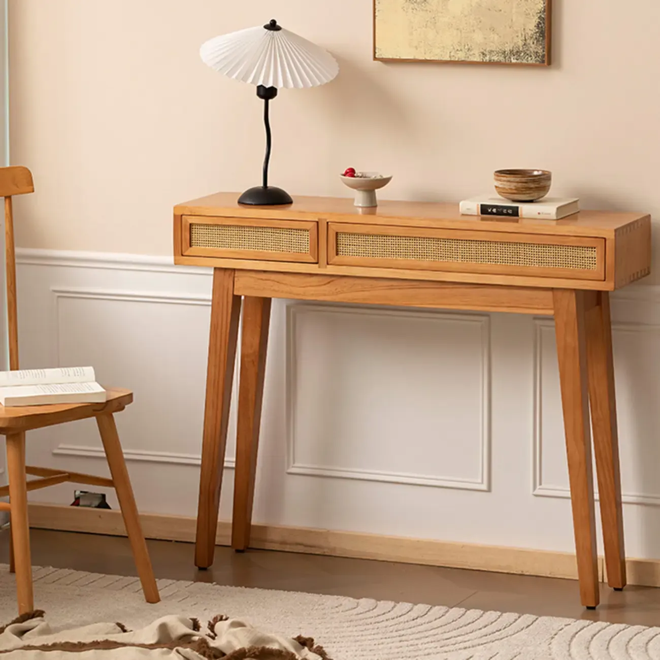 Modern Pine Wood Console Table with Drawers Image - 4