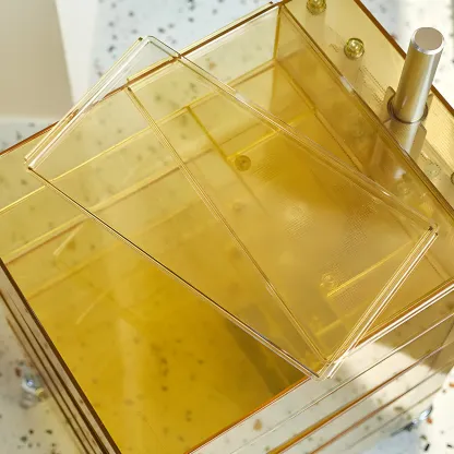 Vibrant Yellow Transparent Nightstand with Drawers and Wheels Image - 7