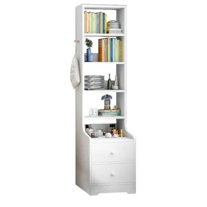 Scandinavian White Wooden Nightstand with Shelves and Drawers Image - 2