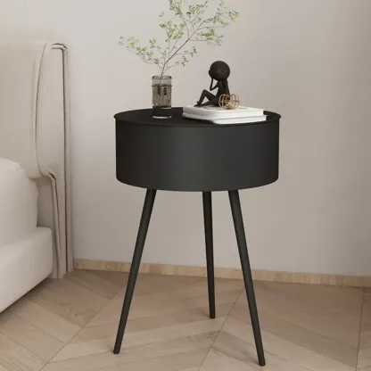 Scandinavian Round Metal Bedside Table with High Legs Image - 4