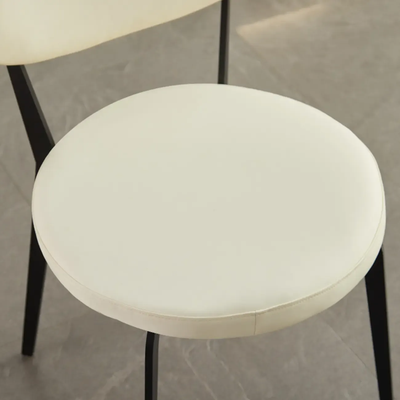 Minimalist Round Faux Leather Upholstered Metal Dining Chair Image - 18