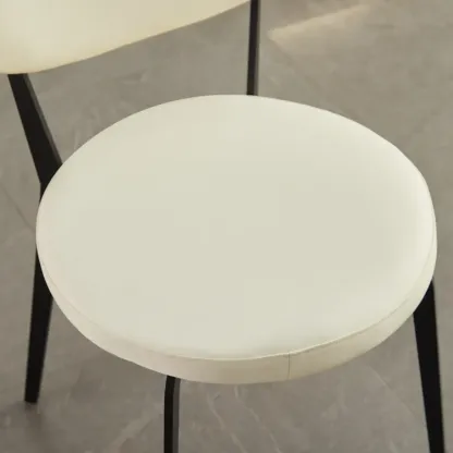 Minimalist Round Faux Leather Upholstered Metal Dining Chair Image - 18