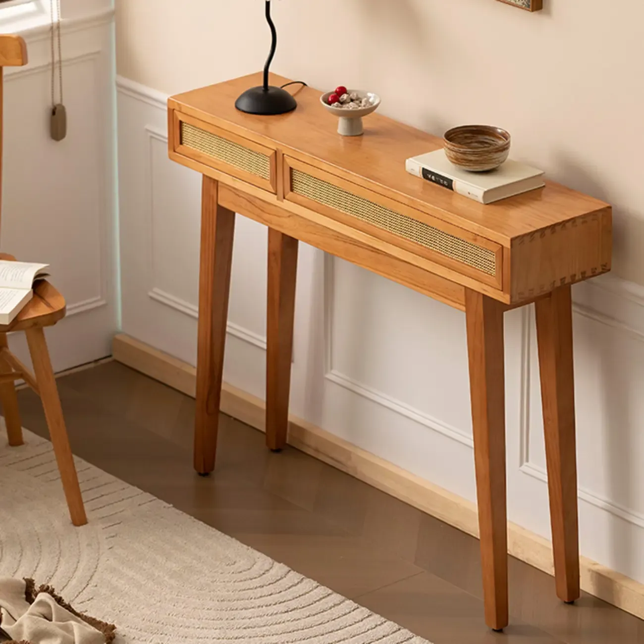 Modern Pine Wood Console Table with Drawers Image - 5