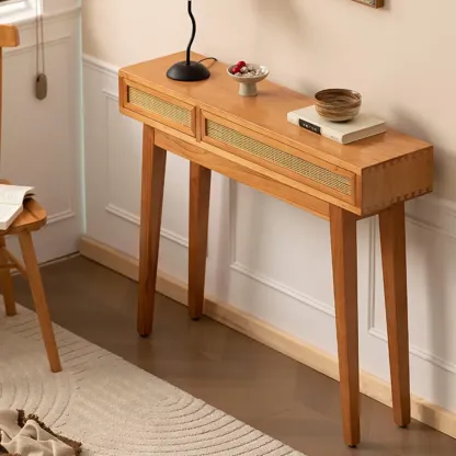 Modern Pine Wood Console Table with Drawers Image - 5