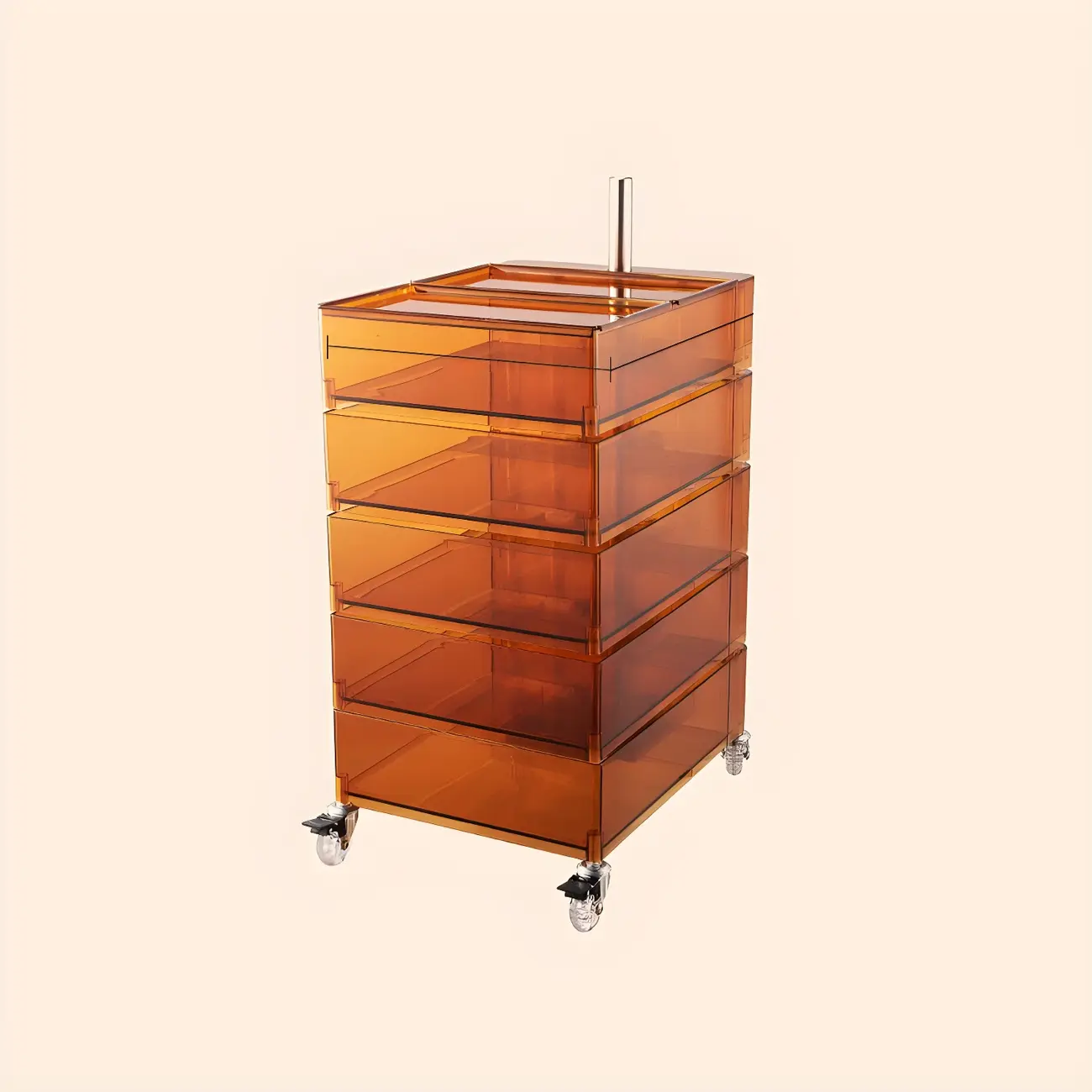 Vibrant Yellow Transparent Nightstand with Drawers and Wheels Image - 23 | homeyfad