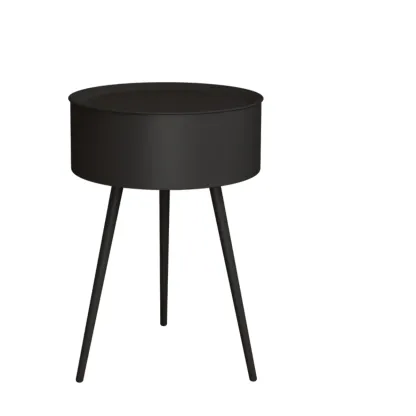 Scandinavian Round Metal Bedside Table with High Legs Image - 5