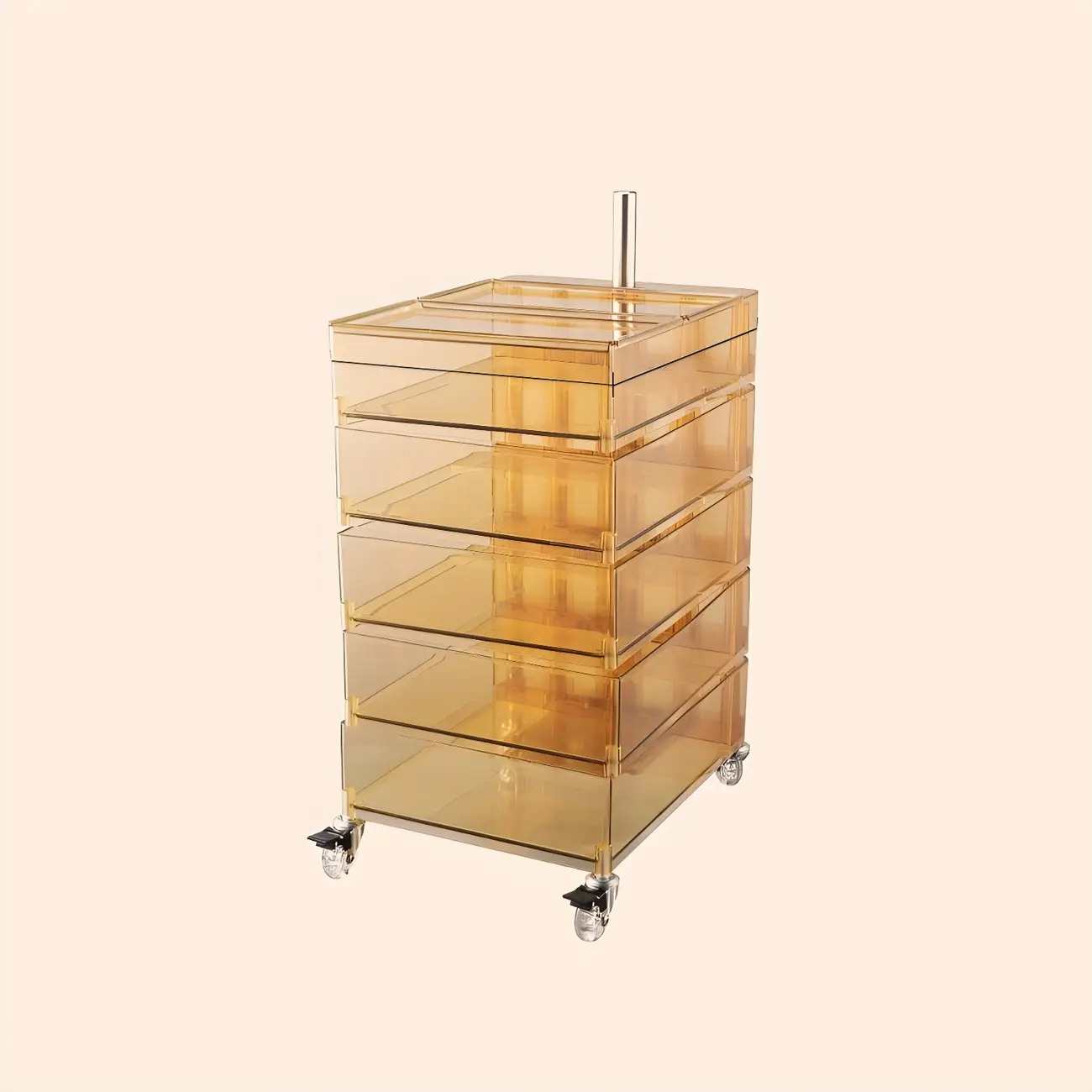 Vibrant Yellow Transparent Nightstand with Drawers and Wheels Image - 24 | homeyfad