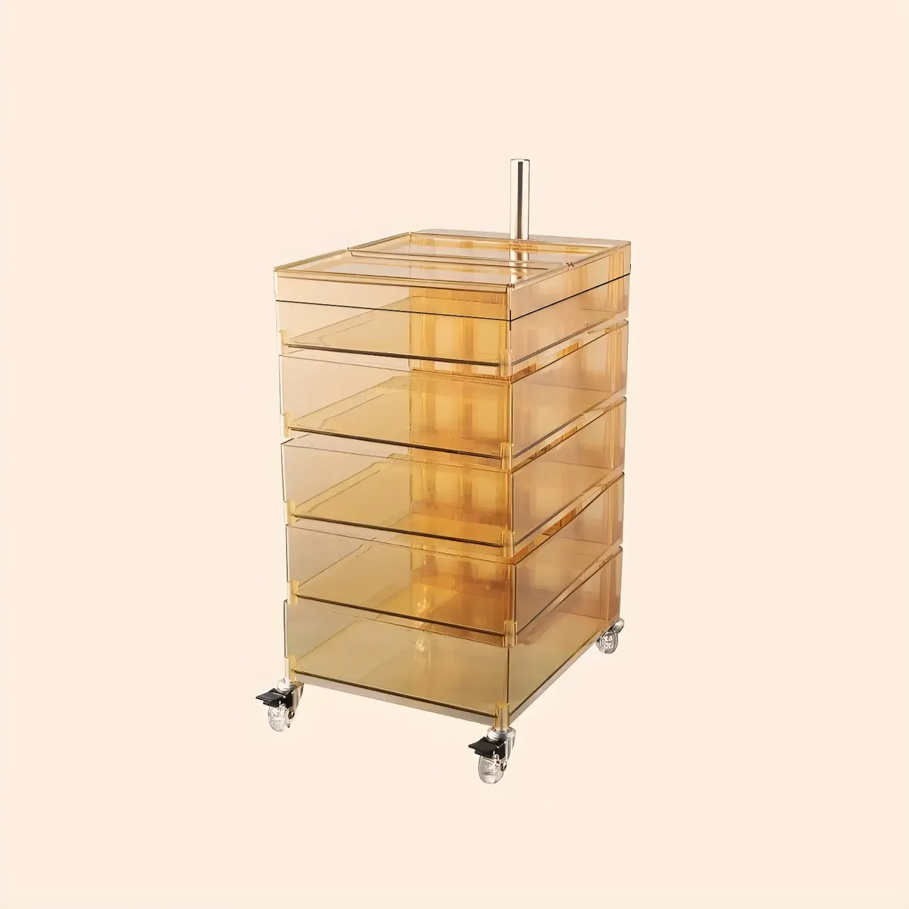 Vibrant Yellow Transparent Nightstand with Drawers and Wheels Image - 24