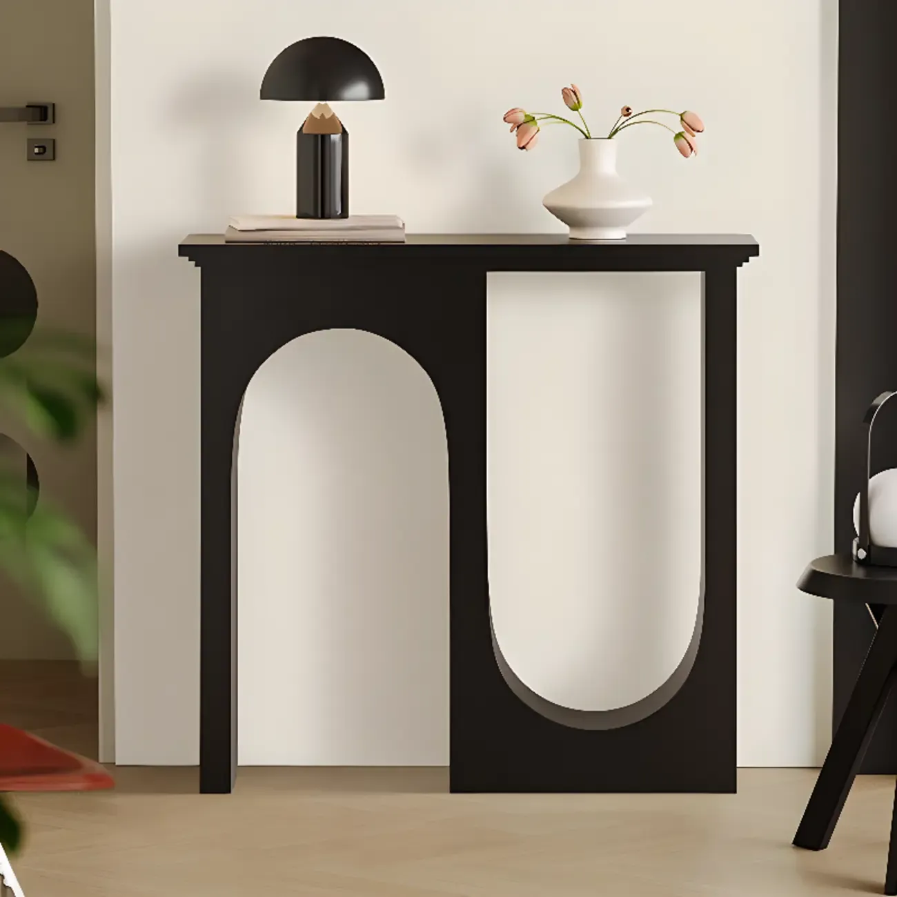 Modern Narrow Wooden Console Table with Arched Base Image - 1