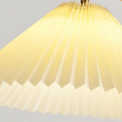 Natural Wooden Arc Floor Lamp with Beige Fabric Shade and Tripod Shelf  Image - 7