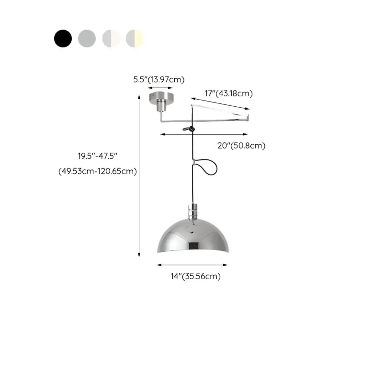 Minimalist Bowl Shape Hanging LED Pendant Light for Dining Room #size