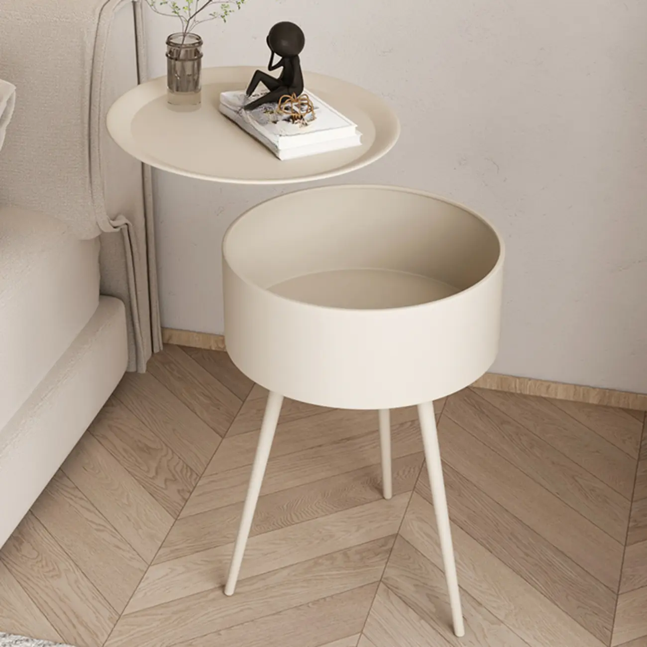 Scandinavian Round Metal Bedside Table with High Legs Image - 8 | homeyfad