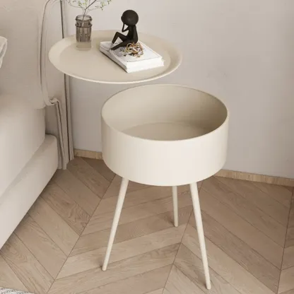 Scandinavian Round Metal Bedside Table with High Legs Image - 8