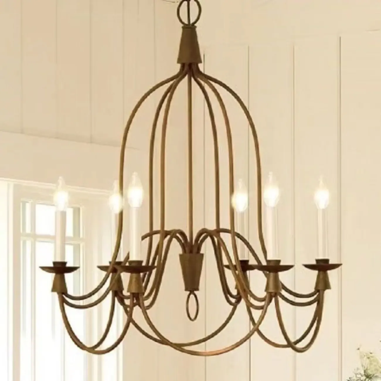Vintage Curved Metal Chandelier with Adjustable Height Image - 1