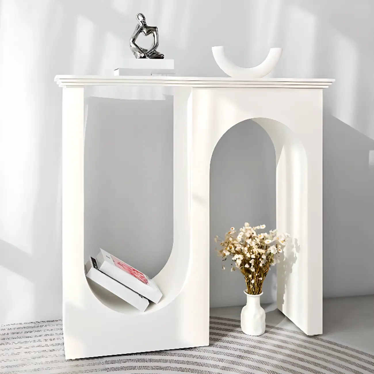 Modern Narrow Wooden Console Table with Arched Base Image - 4