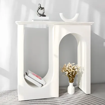 Modern Narrow Wooden Console Table with Arched Base Image - 4