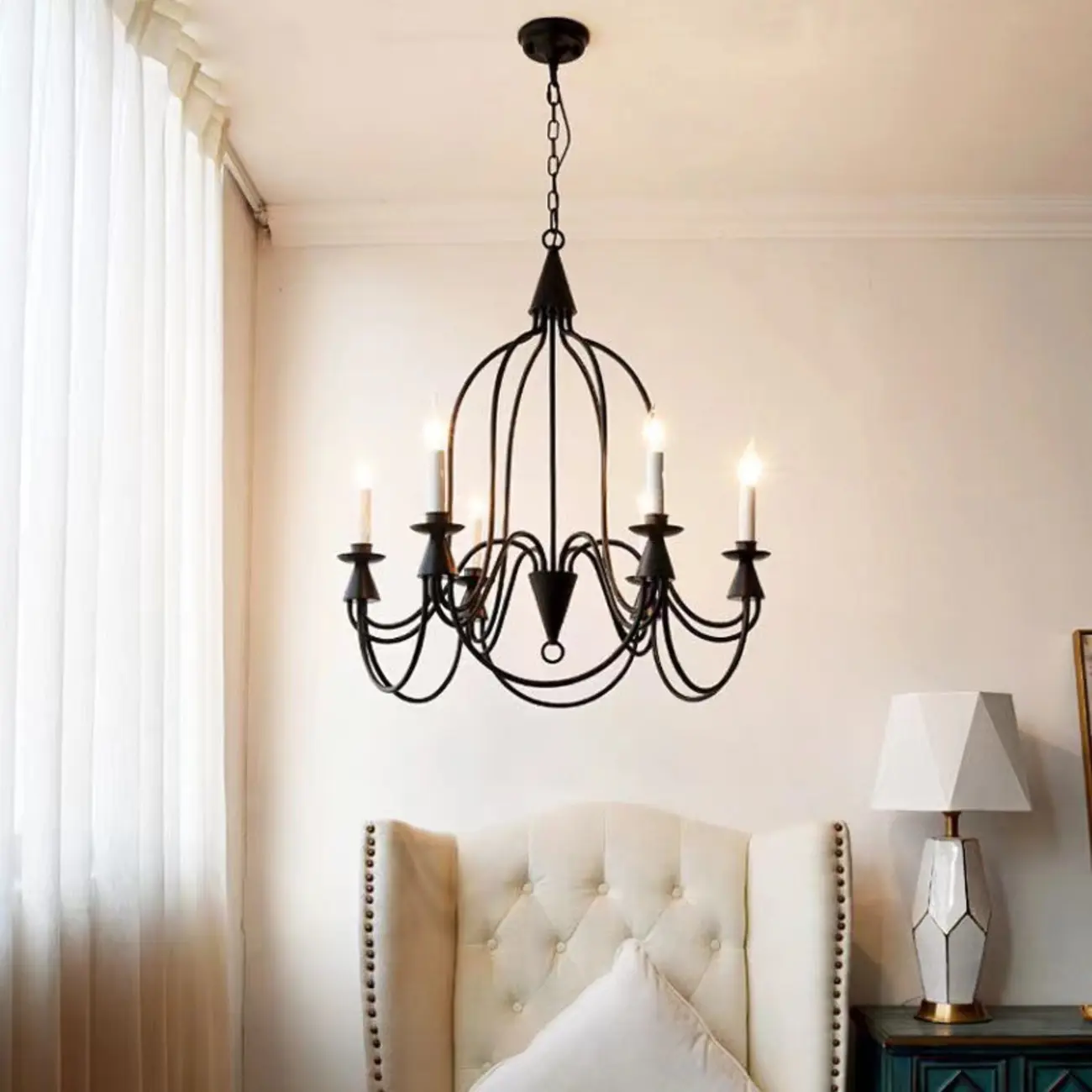 Vintage Curved Metal Chandelier with Adjustable Height Image - 3 | homeyfad