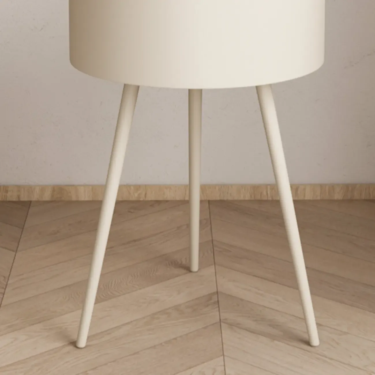 Scandinavian Round Metal Bedside Table with High Legs Image - 10