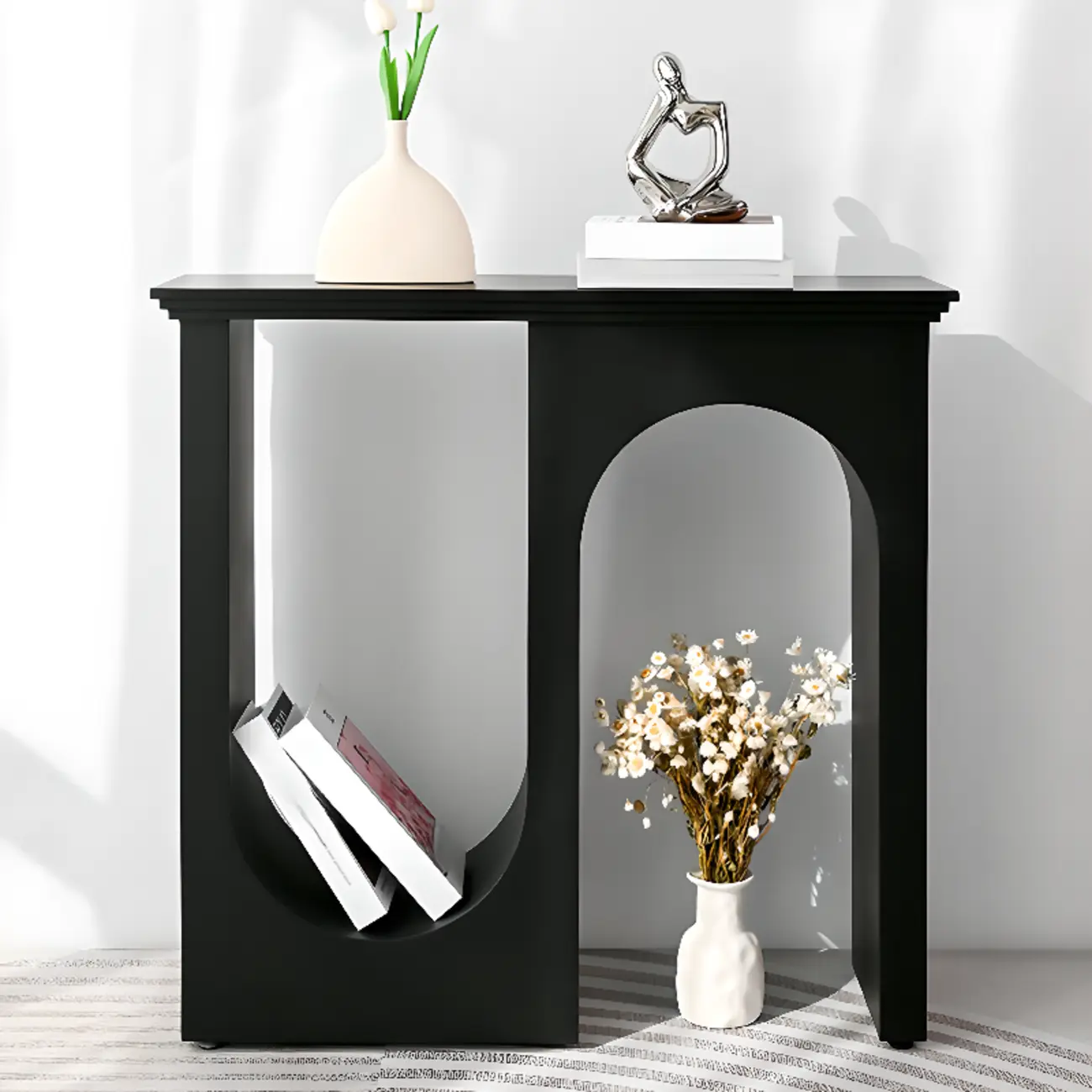 Modern Narrow Wooden Console Table with Arched Base Image - 5 | homeyfad