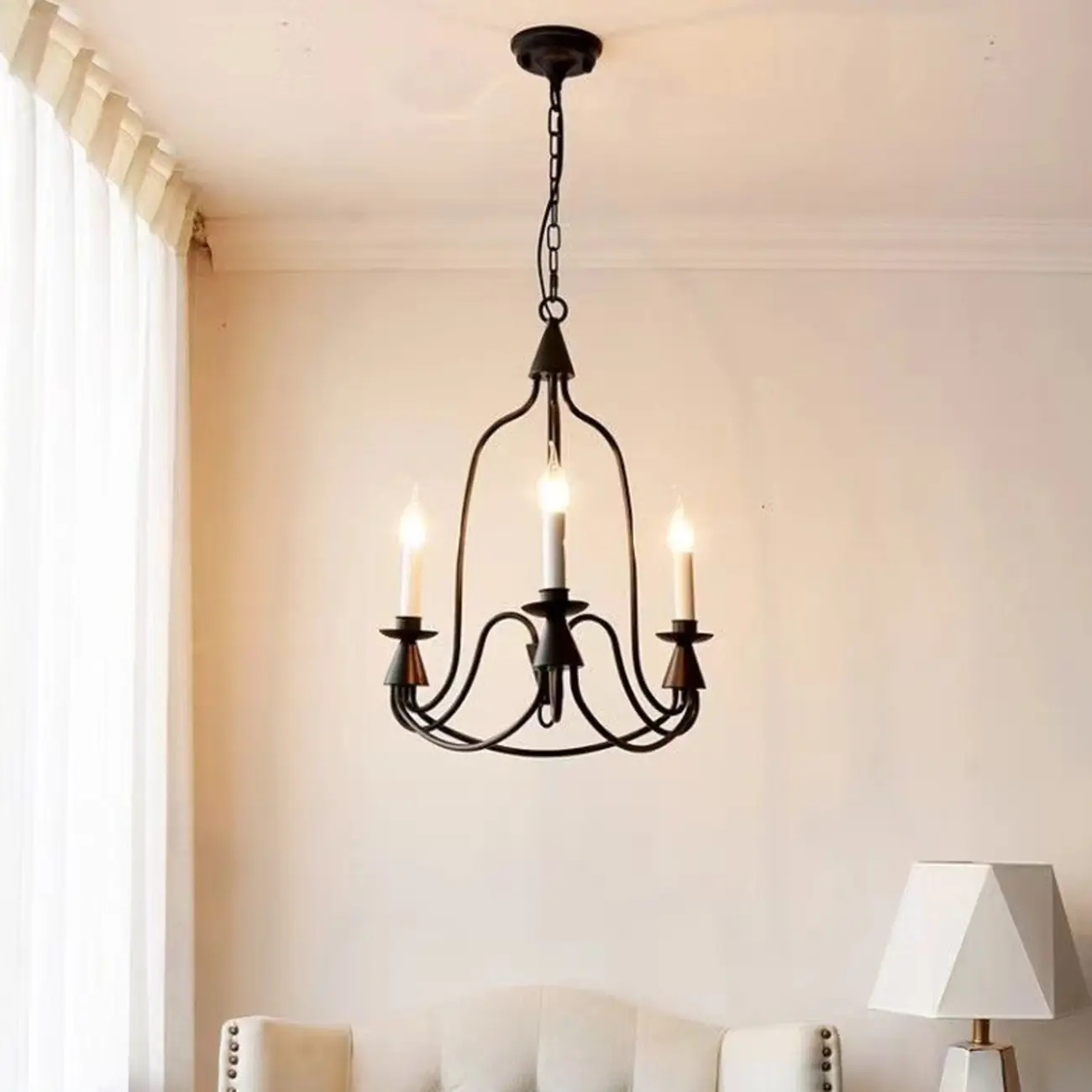 Vintage Curved Metal Chandelier with Adjustable Height Image - 4 | homeyfad
