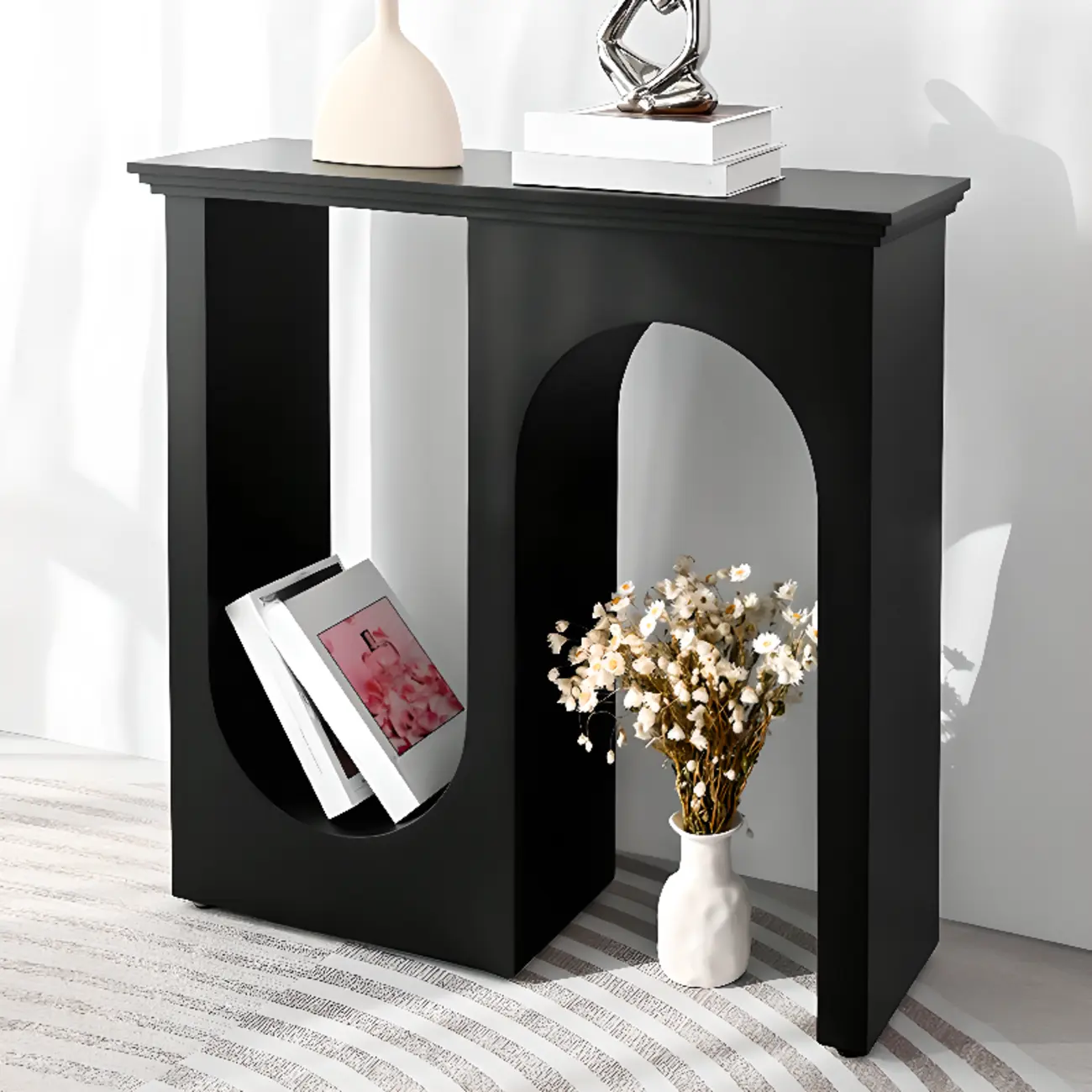 Modern Narrow Wooden Console Table with Arched Base Image - 6 | homeyfad