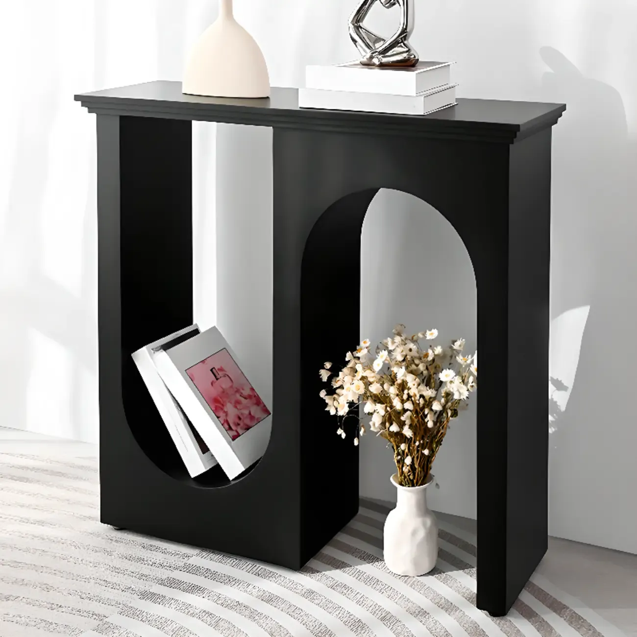 Modern Narrow Wooden Console Table with Arched Base Image - 6
