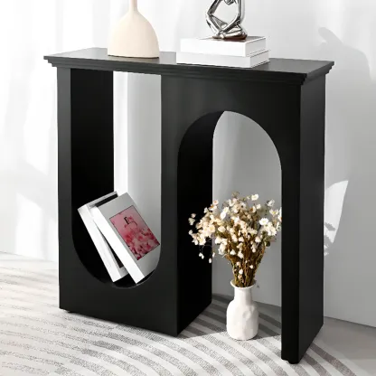 Modern Narrow Wooden Console Table with Arched Base Image - 6