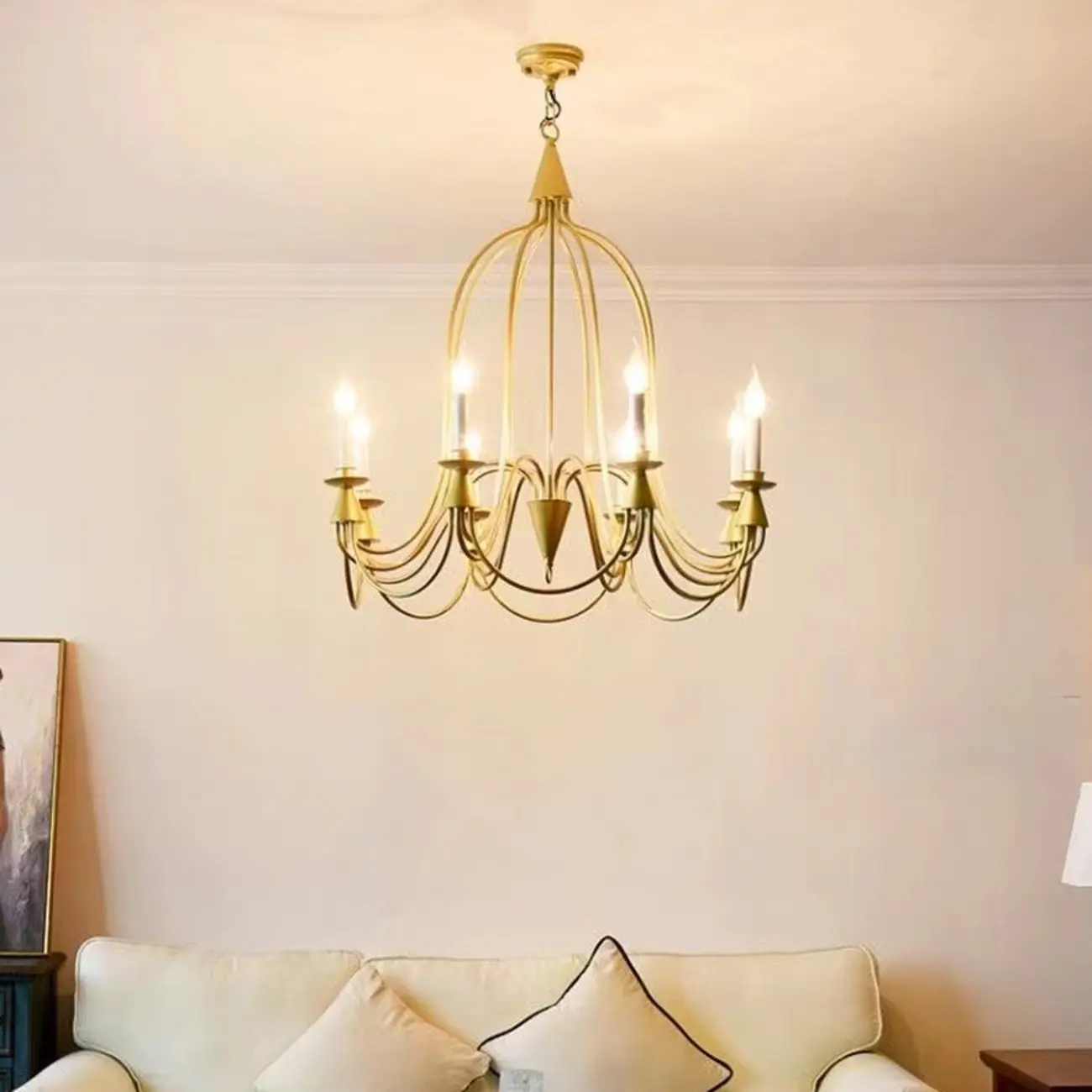 Vintage Curved Metal Chandelier with Adjustable Height Image - 5 | homeyfad