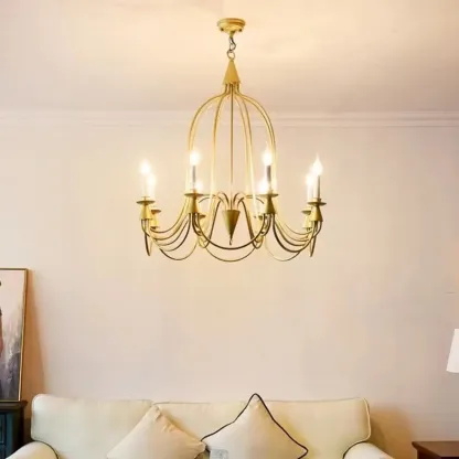 Vintage Curved Metal Chandelier with Adjustable Height Image - 5