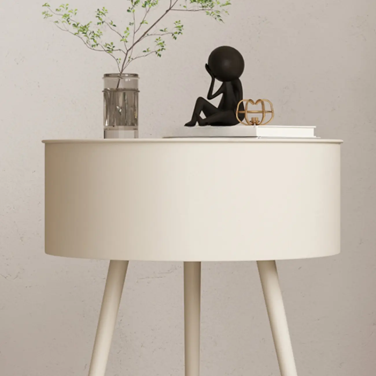 Scandinavian Round Metal Bedside Table with High Legs Image - 12 | homeyfad