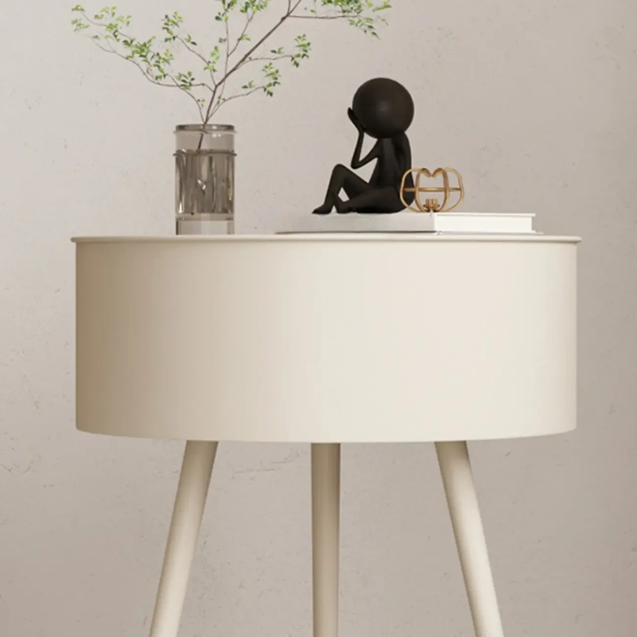 Scandinavian Round Metal Bedside Table with High Legs Image - 12